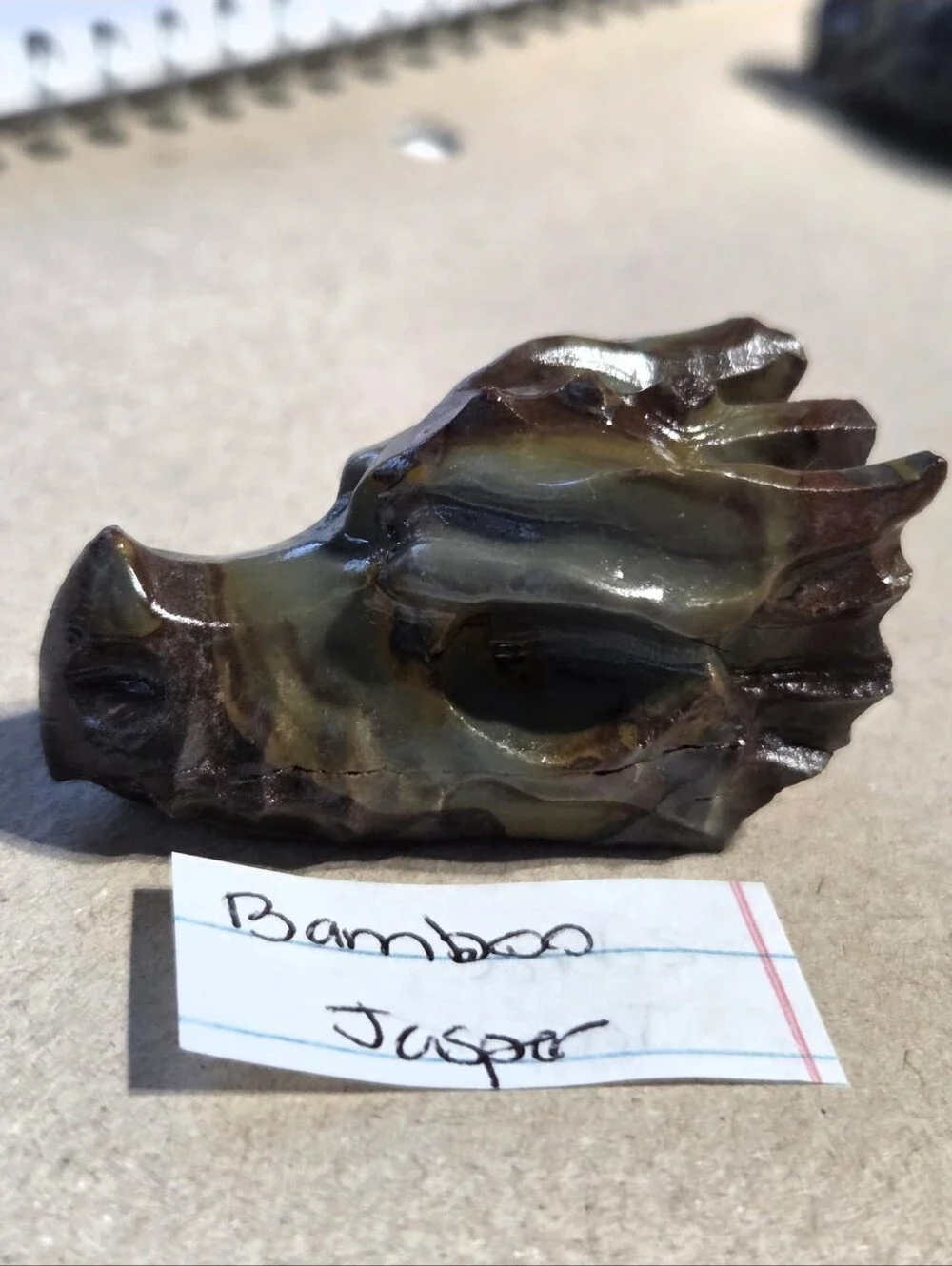 Detailed Bamboo Jasper Crystal Carved Dragon Head Stone Sculpture Decor